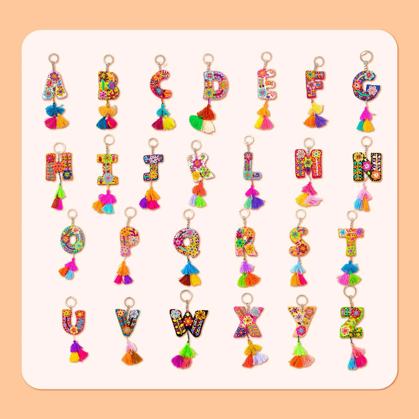 Alphabet Letter Embroidered Boho Keychain | Bag Charm - Mexico - Image 3