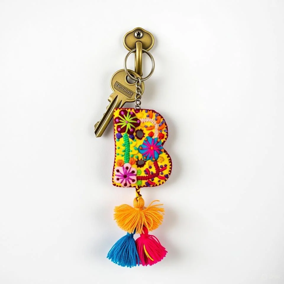Alphabet Letter Embroidered Boho Keychain | Bag Charm - Mexico - Image 6