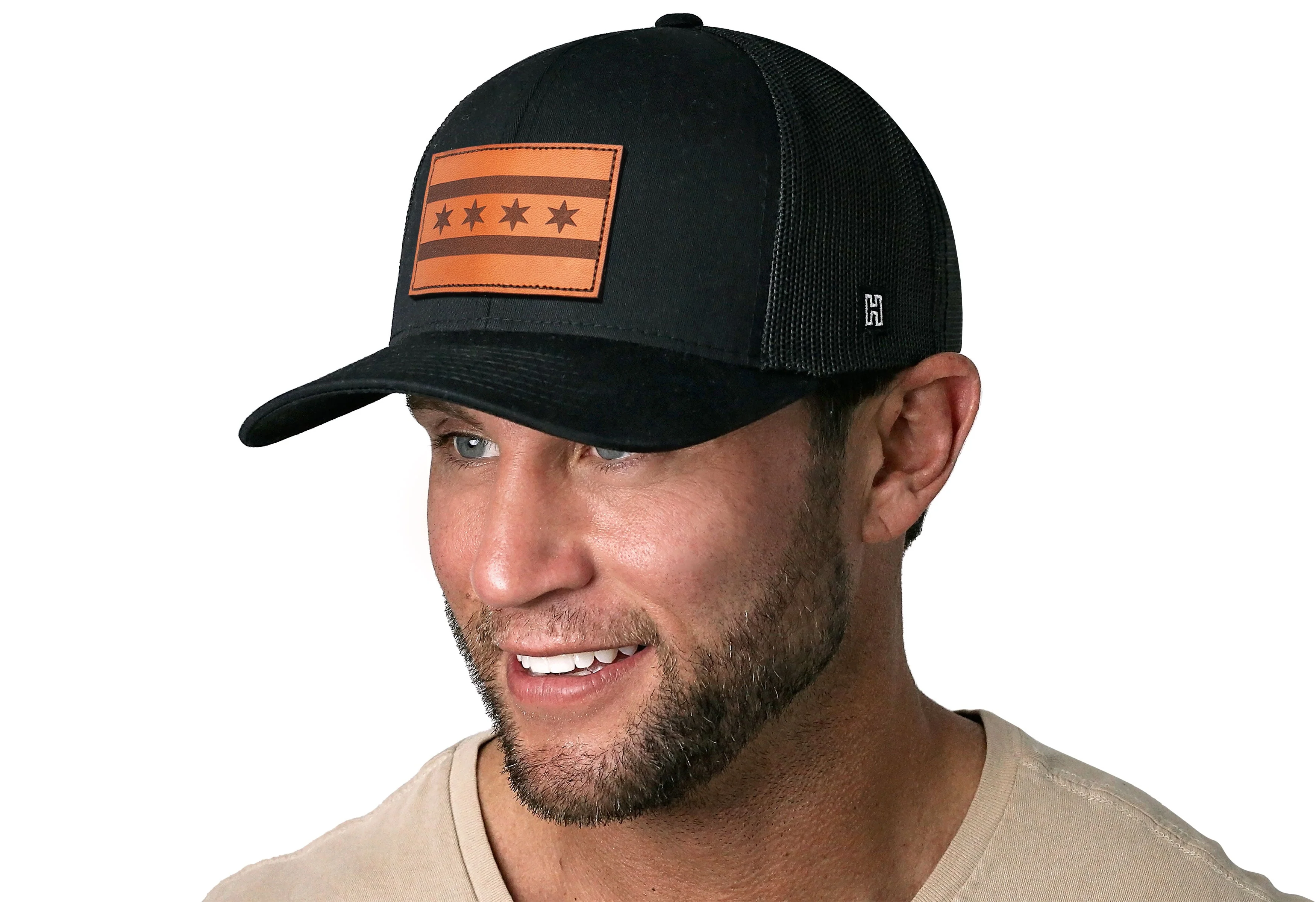 Chicago Flag Trucker Hat Leather | Black City Snapback - Image 3