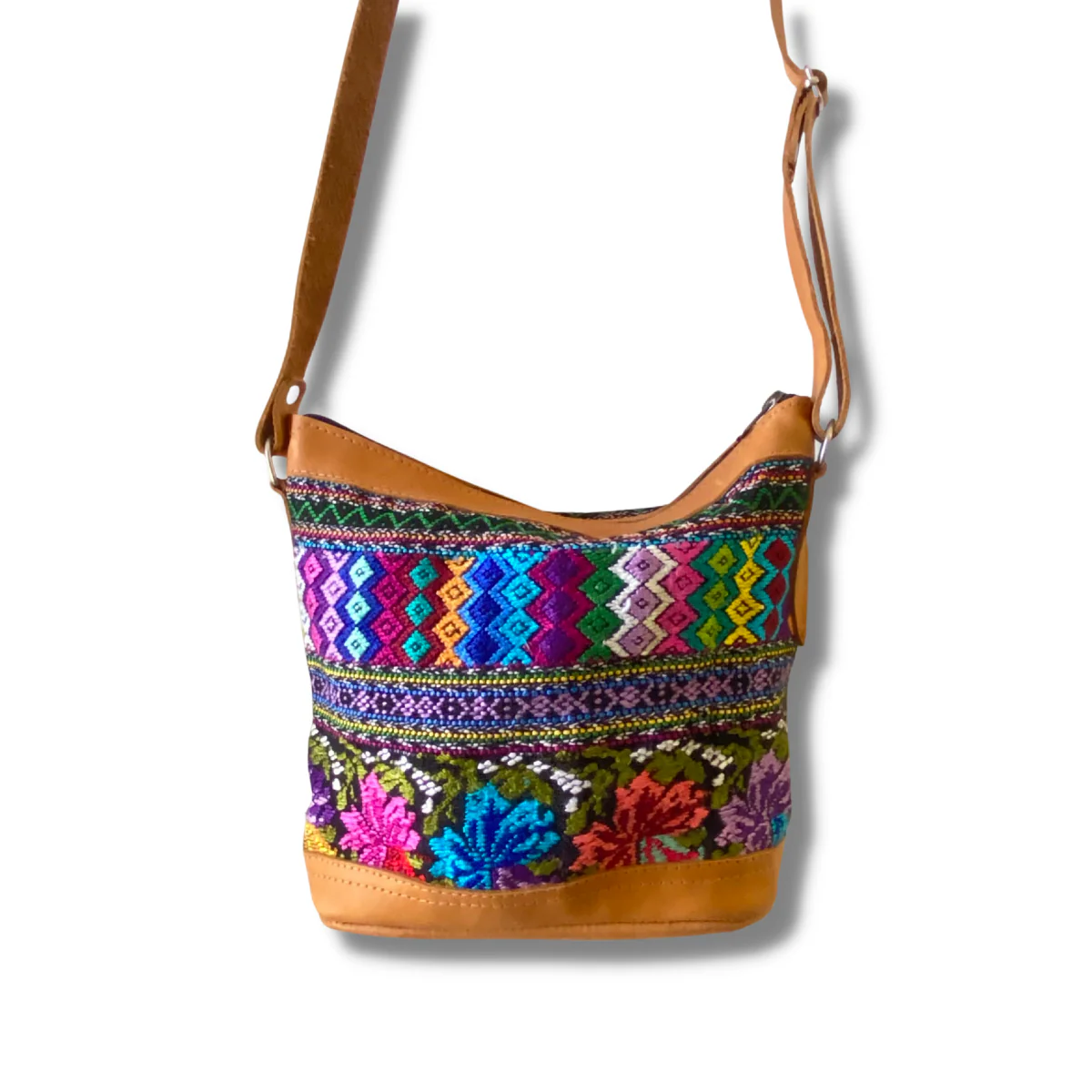 Huipil Upcycled Leather Crossbody Adjustable Strap Bag - Guatemala - Image 3