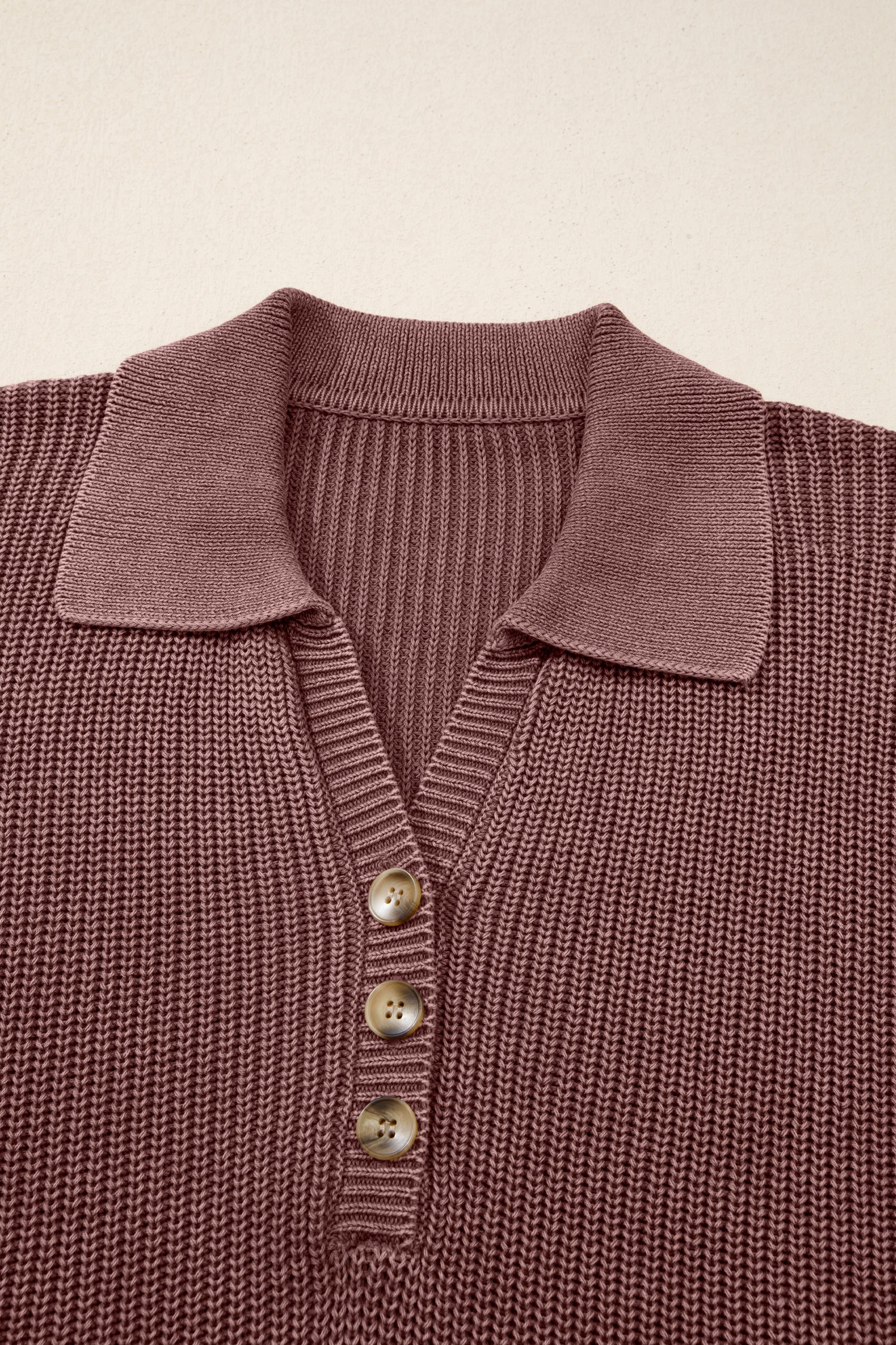 Mineral Wash Buttoned Polo Collar Knit Sweater - Image 3