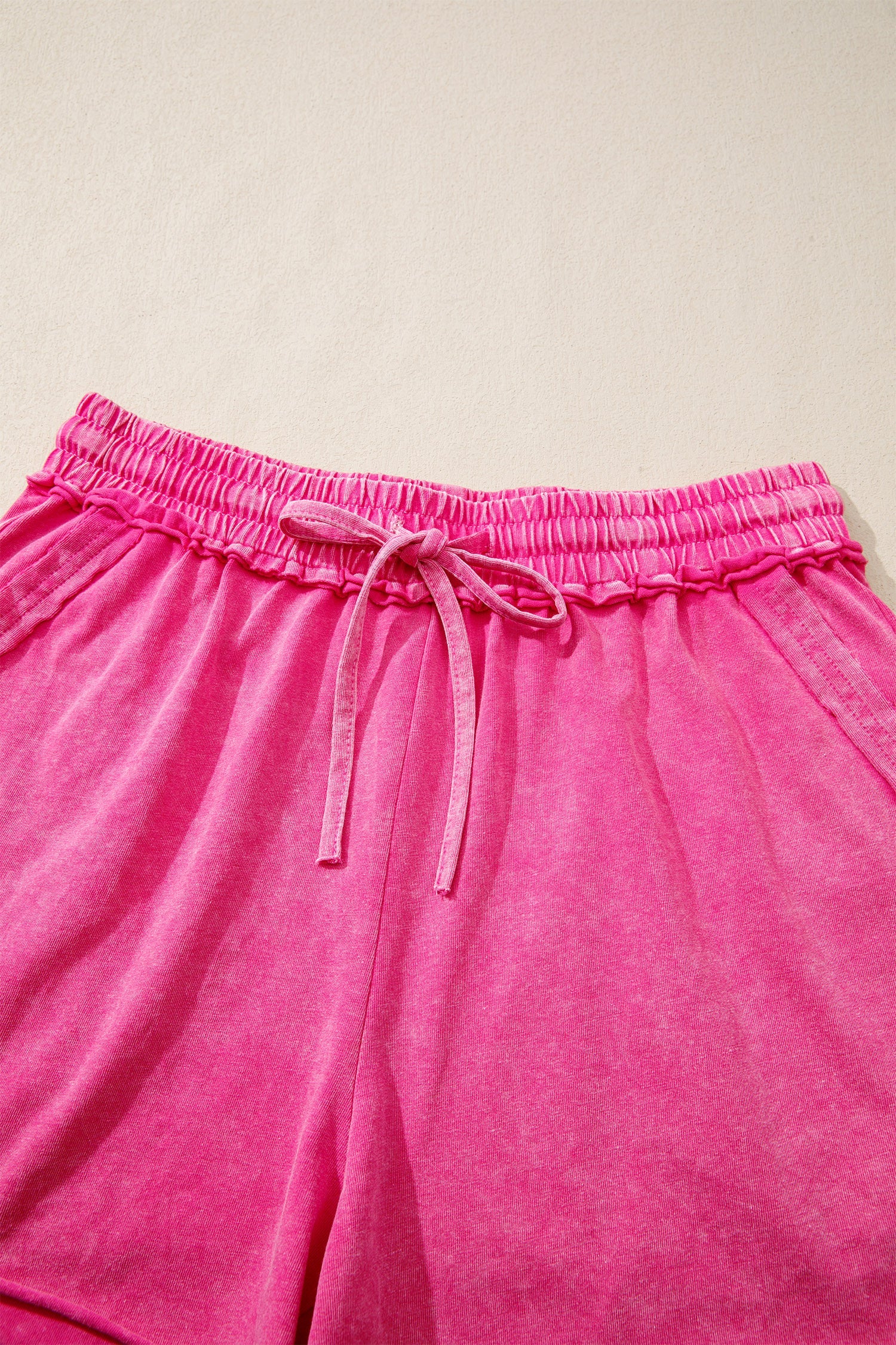 Mineral Wash Drawstring Elastic Waist Raw Edge Shorts - Image 4