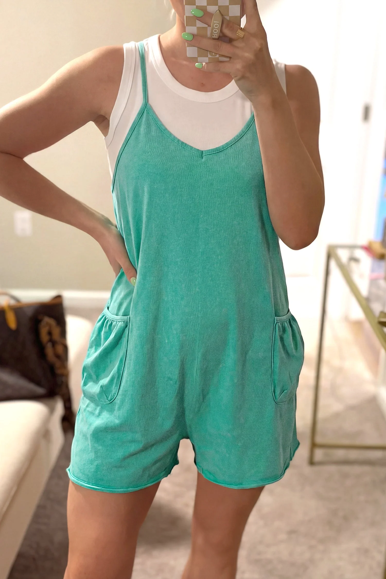 Mineral Wash Spaghetti Strap Pocketed Romper - Image 3