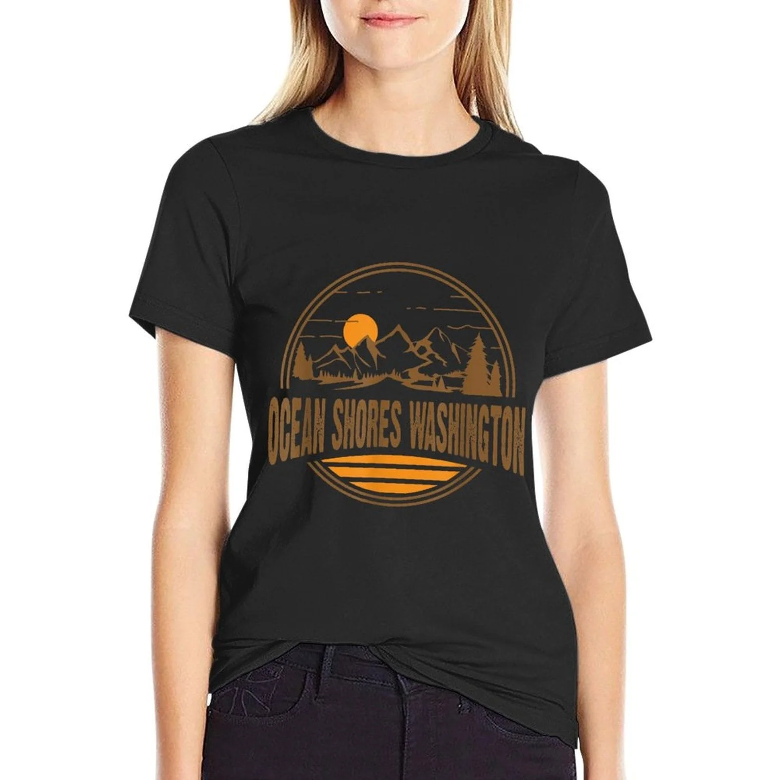 Retro Ocean Shores, Washington State Gift Soft T-Shirt - Image 4