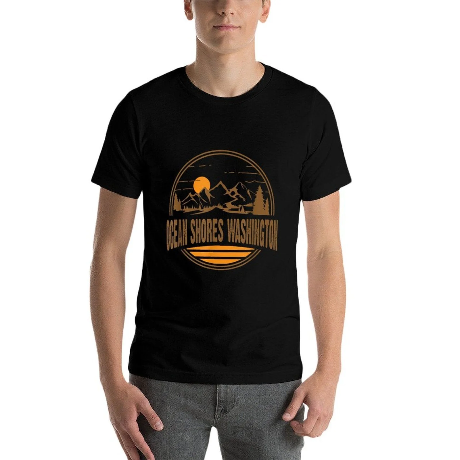 Retro Ocean Shores, Washington State Gift Soft T-Shirt - Image 5